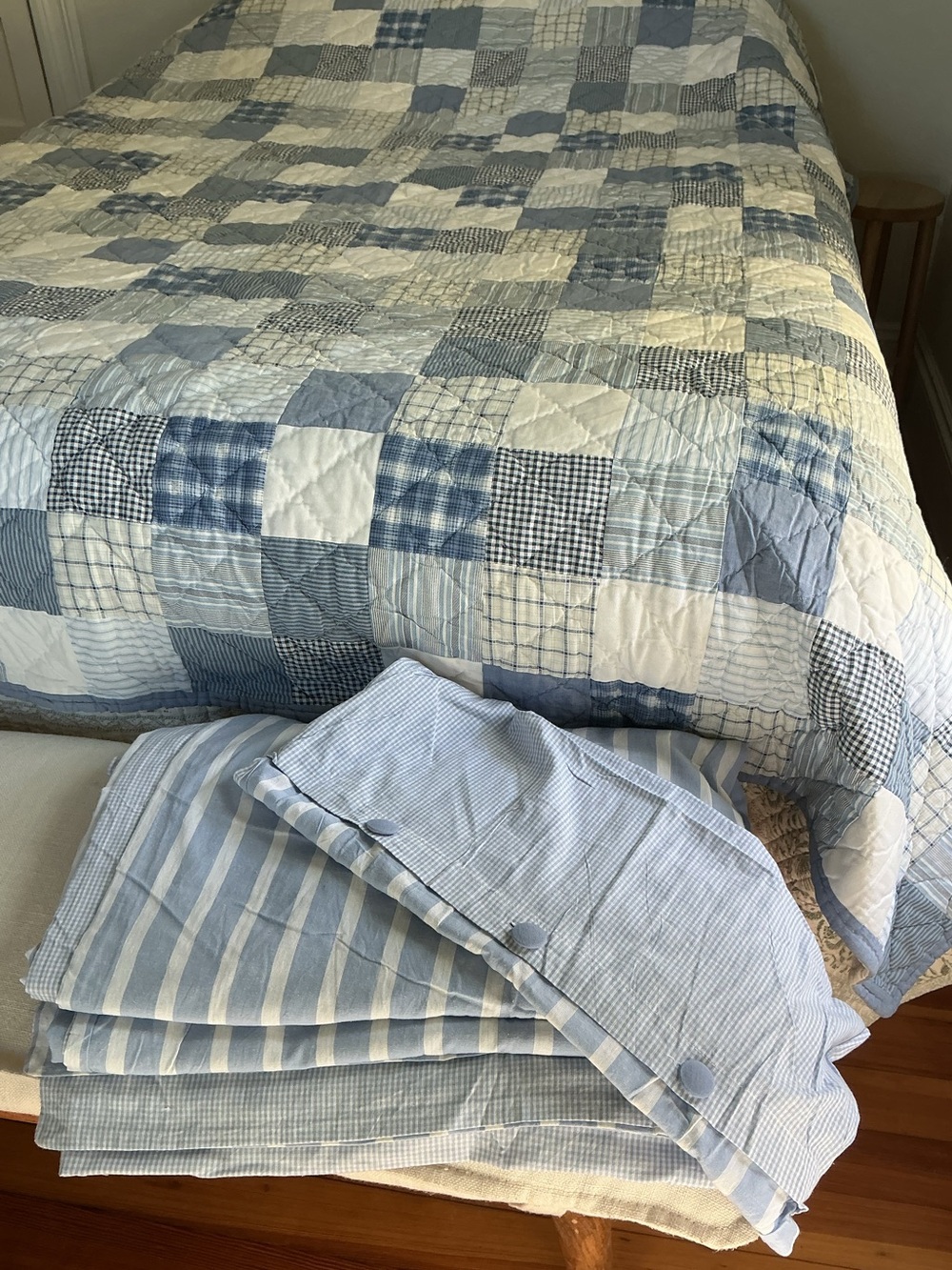 Vintage LLbean Blue Plaid Patchwork Bedspread - Picture 15 of 16